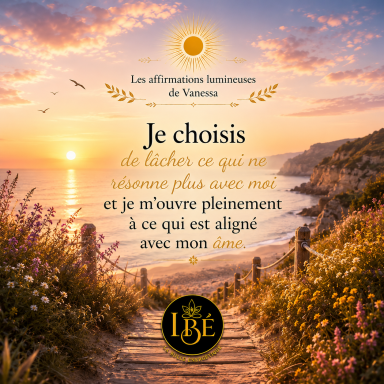Affirmation lumineuse « Je choisis de lâcher ce qui ne résonne plus avec moi et je m'ouvre pleinement à ce qui est aligné avec mon âme ».